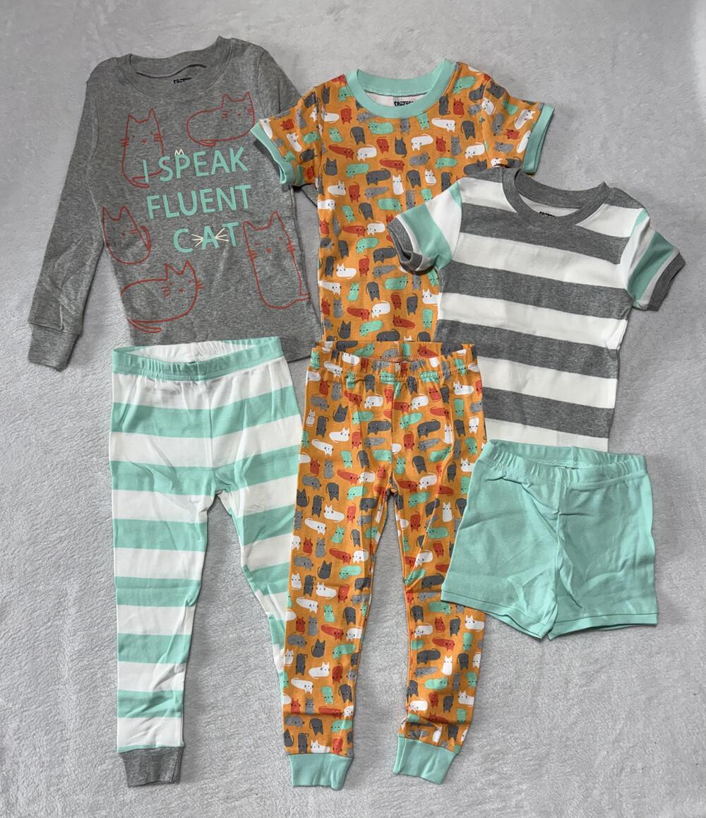 Spotted Zebra Pajama Set Girls 4T Kitties Cat Stripe 6 Piece Snug Fit Cotton